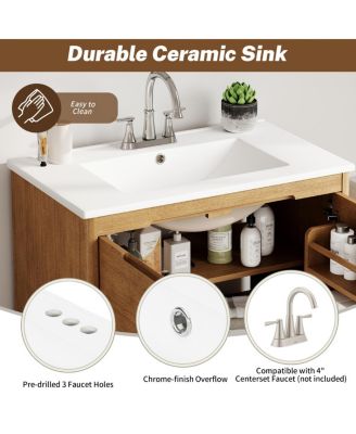30" Modern Bathroom Vanity with Ceramic Sink, Soft Close Doors, Spacious Storage Drawer, Natural Freestanding Cabinet