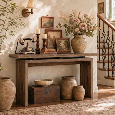 Farmhouse Console Table for Living Room, Rustic Entryway Table with Curved Legs