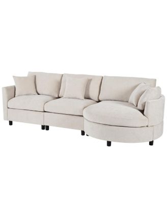 Chenille Curved Chaise 3-Piece Sectional Sofa w/ Pillows