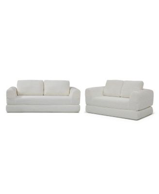  2-in-1 Folding Convertible Sofa Bed, Modern Corduroy Sleeper Couch with 2 Pillows