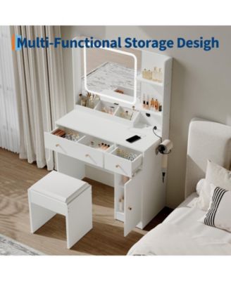 Makeup Vanity Set with 3-Mode LED Mirror, Stool, Storage Drawers and Power Outlet
