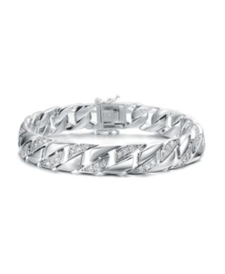 Sterling Silver Iced Out CZ Pave Braided Cuban Chain Bracelet