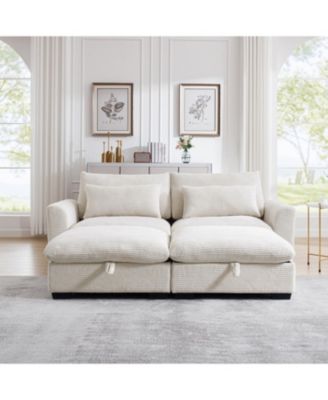 Corduroy 2-Seater Sofa with Storage Footrests