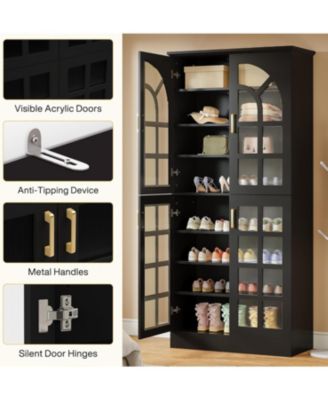 68.94" Tall Shoe Cabinet with Doors and Led Lights, 8-Tier Wooden Shoe Rack Organizer with Adjustable Shelves