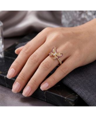 Unique 14K Gold Plated CZ Butterfly Chic Split Top Ring