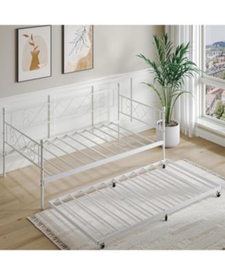 Twin Daybed with Trundle Modern Headboard Metal Slats Sofa Bed Frame Living Guest No Box Spring