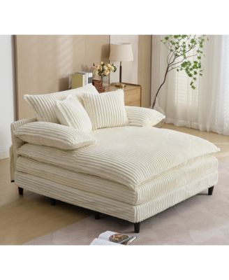 Oversized Corduroy Chaise Lounge Sofa Bed with Pillows