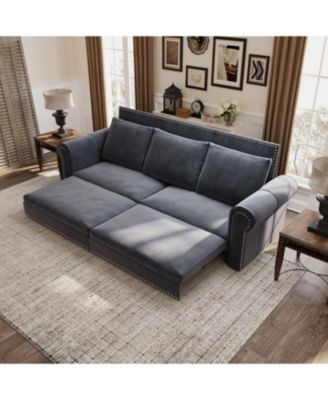 Chesterfield King Pull Out Sleeper Sofa Bed, Velvet, Nailhead Trim