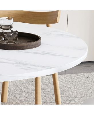 Round Farmhouse Dining Table Set for 4 with 4 Solid Wood Chairs