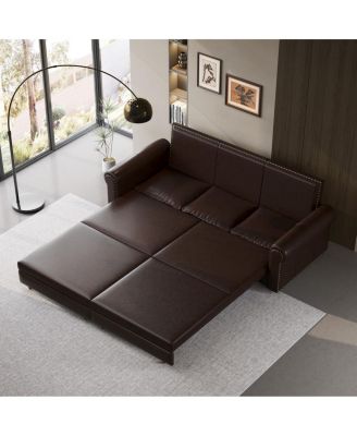 Chesterfield King Pull Out Sofa Bed, 3-in-1 Faux Leather Convertible Sleeper Sofa