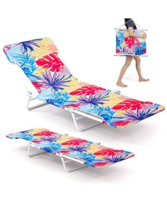 2 Pieces Outdoor Folding Chaise Lounge 5-position Lay Flat Beach Recliner