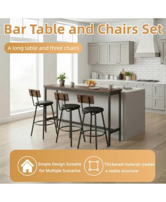 Bar Table and Chairs Set for 3, 4 Piece Industrial Dining Set with Stools