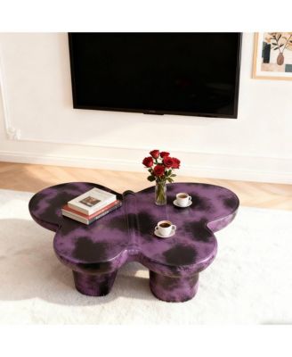 Modern Faux Travertine Coffee Table, Butterfly-Shaped Fiberglass Art Piece for Living Room & Office