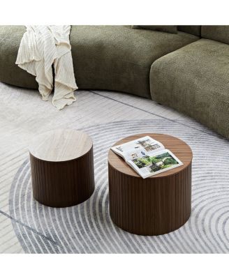 2-Piece MDF Nested Table Set, Handcrafted Round Coffee Tables in Walnut for Living Room & Lounge