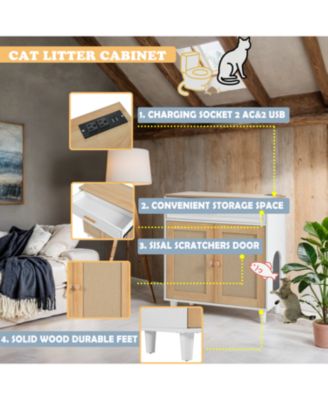 Cat Litter Box Furniture with Scratching Door & Socket