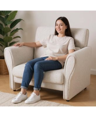 Modern Accent Chair for Bedroom Upholstered Reading Armchair Sherpa Boucle Mid Century Lounge Single Sofa