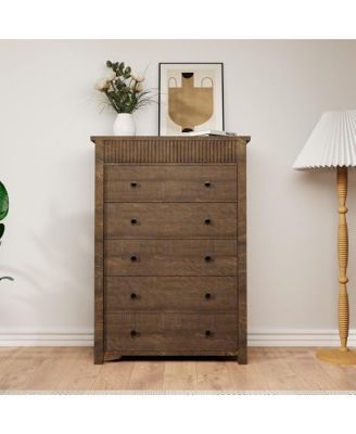 5 Drawer Tall Dresser for Bedroom, 31.5" Wide Modern Fluted Wooden Chest of Drawers for Closet Living Room