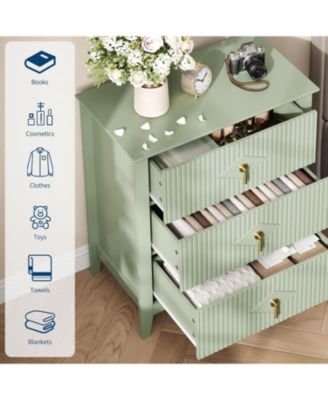 27.5" Wide Fluted Dresser, 3 Drawer Modern Wood Nightstand Chest for Bedroom