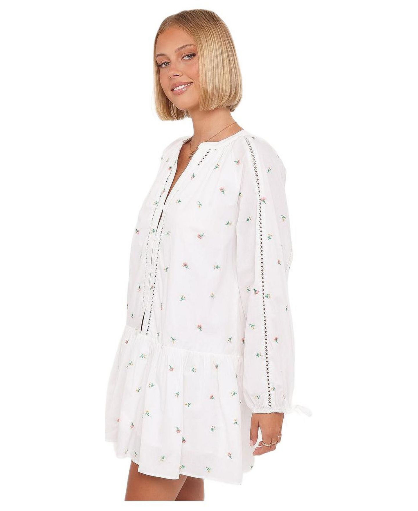 Женское платье Petal and Pup Hart Long Sleeve Mini, цвет: Белый с принтом — фото 2