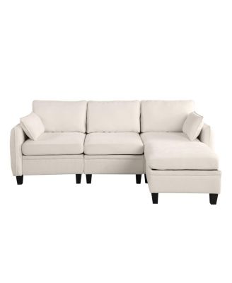  85" Beige Modular Sectional Sofa with Storage Ottoman