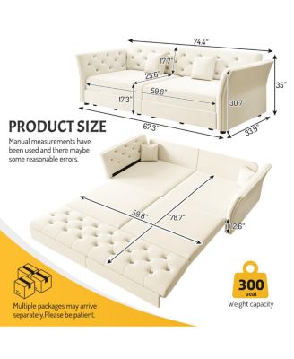 Streamdale Queen Pull Out Sofa Bed with Fabric Flower Design, Velvet Loveseat Bed