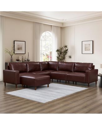 Streamdale Modern Luxury Sectional Sofa, Breathable PU Leather Couch, Burgundy