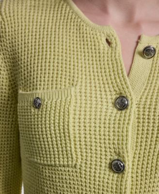 Women's Long-Sleeve Tuck Stitch Crewneck Cardigan
