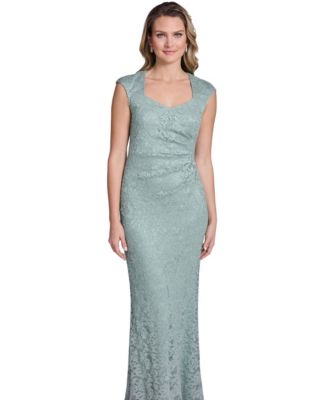 Women's Extended Cap-Sleeve Sweetheart Neck Side Tuck Gown