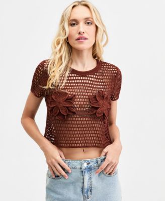 Women's Floral Crochet T-Shirt
