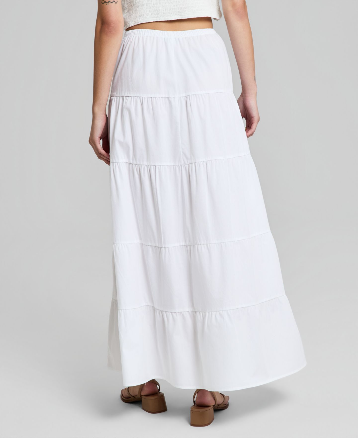 Женская юбка And Now This Cotton Tiered Pull-On Maxi, цвет: Яркий белый — фото 4