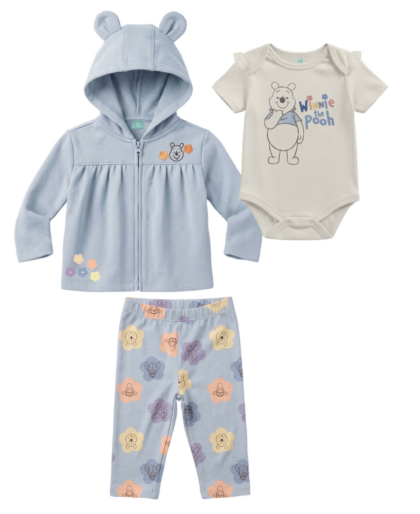 Детский комплект Disney Winnie the Pooh для девочки: куртка, боди и брюки с принтом, цвет: Синий / Кремовый — фото 2