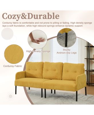 Streamdale Oversized Corduroy Loveseat Sofa with Metal Legs & Side Pockets