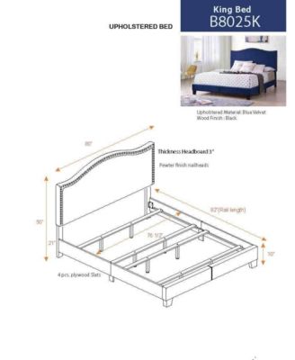 Transitional Upholstered Bed Velvet with Nailhead Trim and Espresso Wood Legs