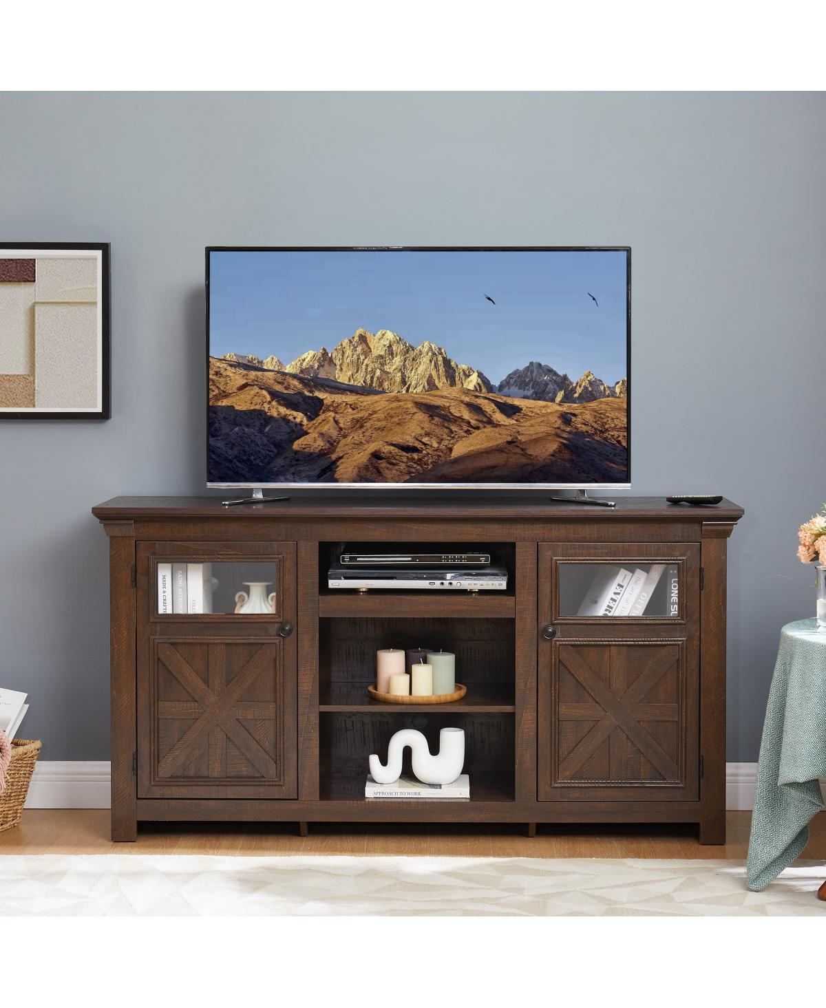 Streamdale Furniture Farmhouse Barn Door Tv Stand Media Console Espresso 60.23"W - Espresso