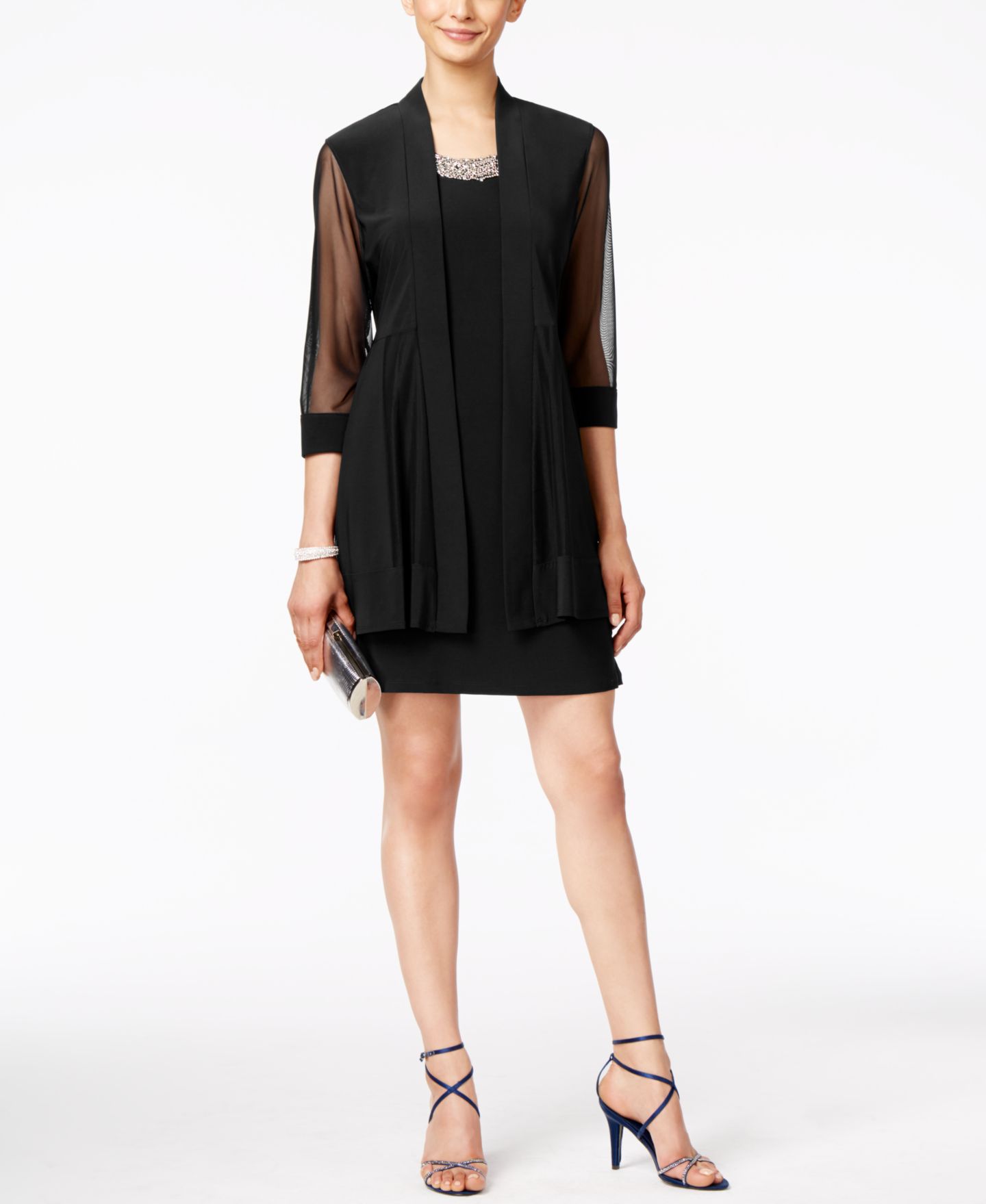 Женская куртка R & M Richards Embellished Dress and Illusion Duster, цвет: Чёрный — фото 1