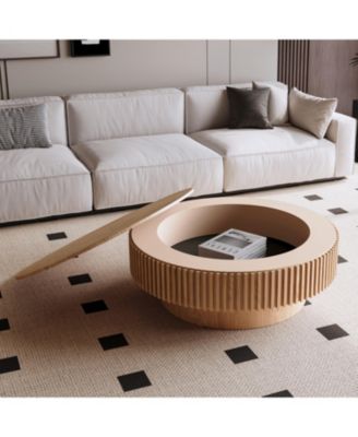 Round Wood Coffee Table with Storage