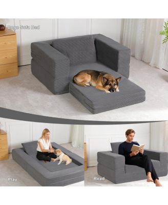 Compression Human Dog Sofa Bed for Adult & Pets, Modern Floor Couch