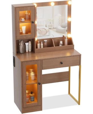 Makeup Vanity Desk with 3-Color LED Lighted Mirror