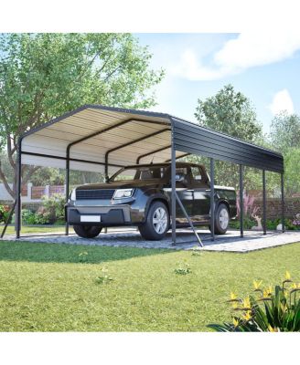 13x20 FT Metal Carport w/ Reinforced Frame & 4 Poles, Steel Roof Shelter