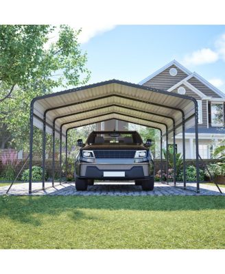 13x20 FT Metal Carport w/ Reinforced Frame & 4 Poles, Steel Roof Shelter