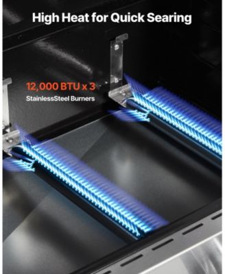 3-Burner Propane Gas Grill with 338 Sq. In. Cooking Area, 36,000 BTU, Foldable Side Shelves