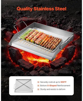 18 x 16 Inch Stainless Steel Griddle Plate for Gas Grill with Handles