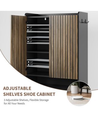 Large Shoe Cabinet with Doors，6-Tier Shoe Organizer with 2 Doors & Additional Hooks for Hallway, Entryway, Living Room