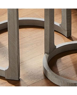 24" 2PC Curved Round Wooden Coffee Table Set, Mid Century Rustic Side/End Table