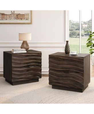 Solid Wood Nightstands Set of 2, Bedside Table with 2 Drawers