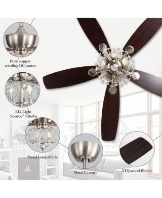 52-inch Modern Farmhouse Brown 5 - Blade Ceiling Fan with Crystal Accents