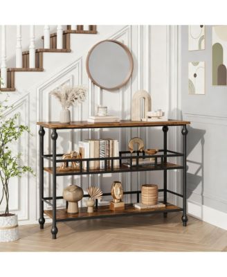 43" Console Table 3-Tier Entryway Narrow Sofa Side Shelves Living Room Hallway Bedroom Rustic Brown