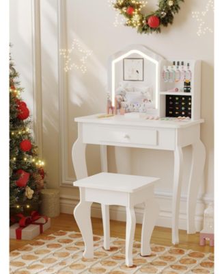 Kids Vanity Table Set with Lighted Mirror and Stool