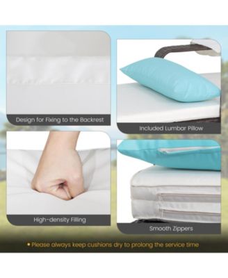 2 Pieces Rattan Lounge Chair Chaise w/ Side Table Folding Canopy Cushion Pillow Patio