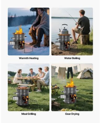 Portable SPCC Steel Camping Rocket Stove with Carry Bag, Double Door